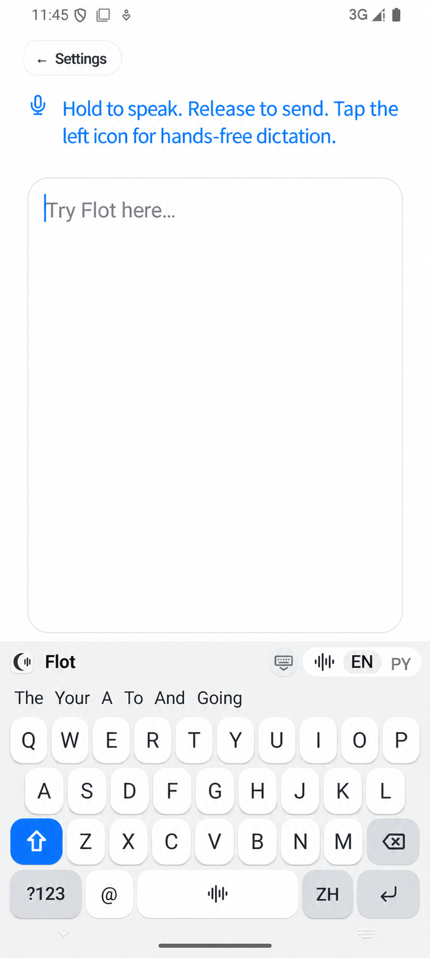 Flot Android keyboard, English interface illustration